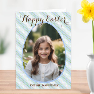 Happy Easter Photo Blue Stripe Pretty Holiday Card