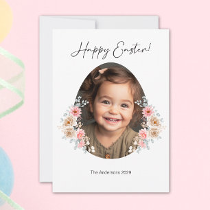 Happy Easter Photo Card with Floral Egg Frame