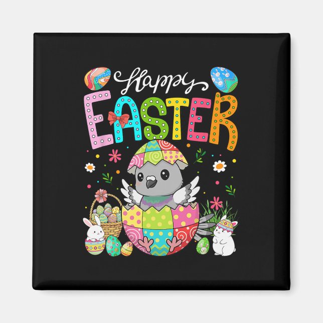 Happy Easter Pigeon Inside Colourful Eggs Easter B Magnet (Front)