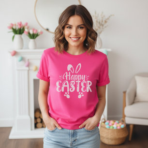 Happy Easter Pink And White Bunny  T-Shirt