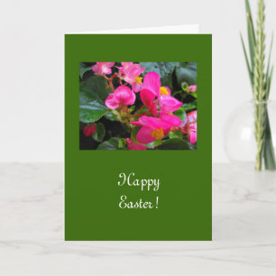 Happy Easter pink begonia flowers Holiday Card