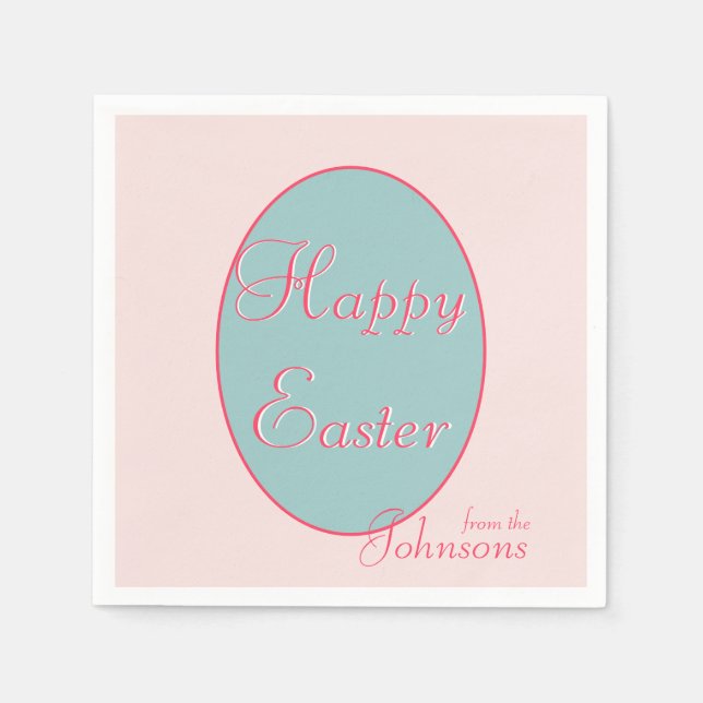 Happy Easter Pink Blue Easter Egg Party Napkin (Front)