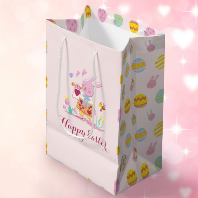 Happy Easter Pink Bunny Garden Egg Hunting Medium Gift Bag (Creator Uploaded)