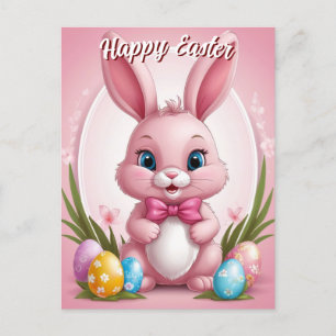 Happy Easter Pink Bunny Holiday Postcard