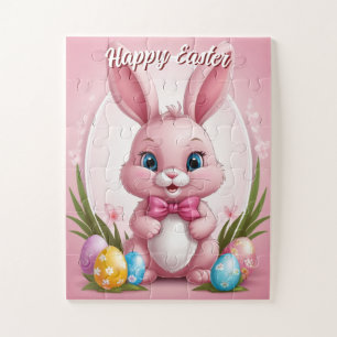 Happy Easter Pink Bunny Jigsaw Puzzle