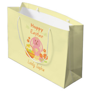 Happy Easter Pink Bunny Large Gift Bag