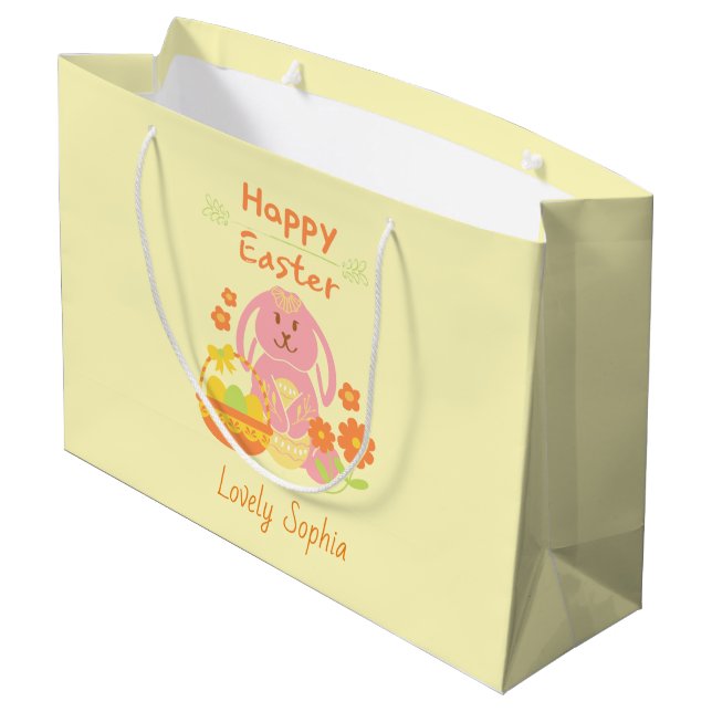 Happy Easter Pink Bunny  Large Gift Bag (Back Angled)