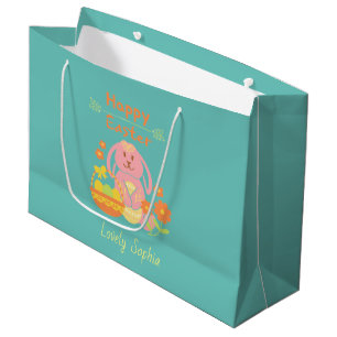 Happy Easter Pink Bunny  Large Gift Bag