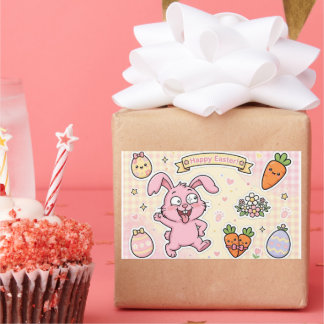 Happy Easter Pink Bunny Stickers | Kawaii Carrot