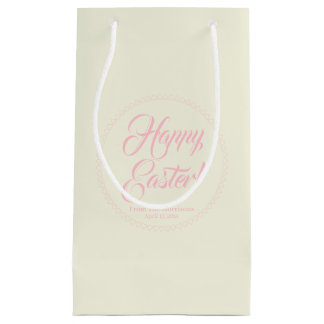 Happy Easter pink cream custom script elegant cute Small Gift Bag