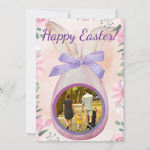 Happy Easter pink egg with bow insert photo Invitation