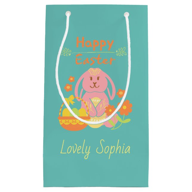 Happy Easter Pink Rabbit Small Gift Bag (Front)