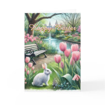 Happy Easter Pink Tulips Folded Greeting Card