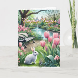 Happy Easter Pink Tulips Folded Greeting Card