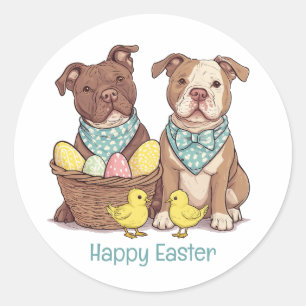 Happy Easter Pit Bull Dogs Classic Round Sticker