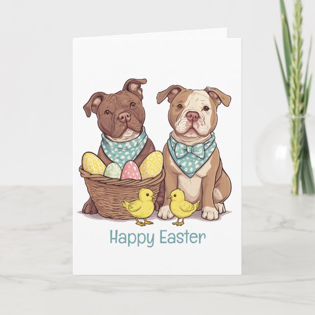 Happy Easter Pit Bull Dogs Holiday Card (Front)