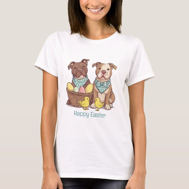 Happy Easter Pit Bull Dogs T-Shirt (Front)