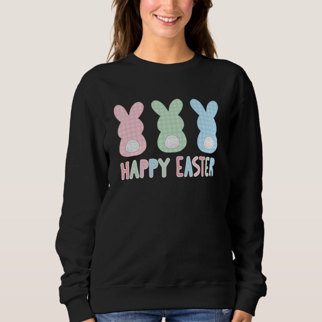 Happy Easter Plaid Bunny Multicolor Easter Bunny Sweatshirt (Front)