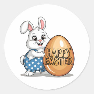 Happy Easter Polka Dot Bunny Classic Round Sticker