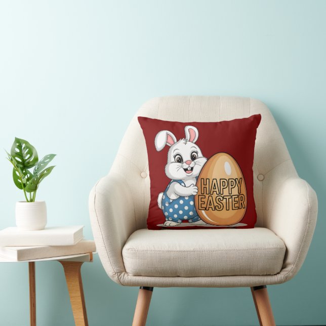 Happy Easter Polka Dot Bunny Throw Pillow (Chair)