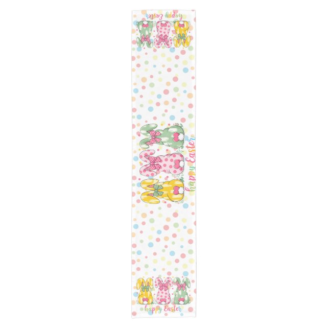 Happy Easter Polka Dot Easter Bunnies Short Table Runner (Front)