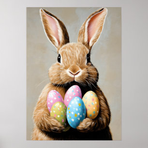 Happy Easter Portrait Painting Egg Poster