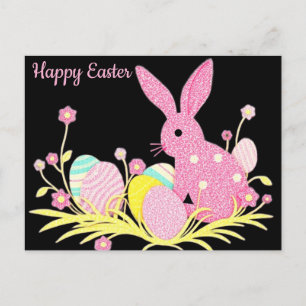 Happy Easter Postcard with Cute Pink Bunny