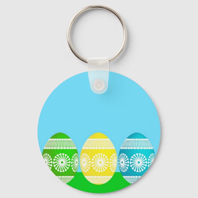 Happy Easter powder blue cute egg design Key Ring (Front)
