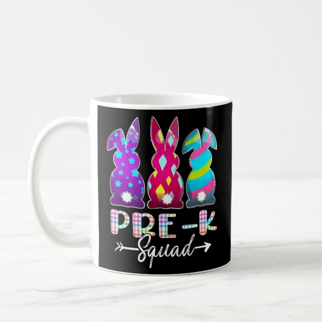 Happy Easter Pre-K Squad Three Bunny Easter Day Coffee Mug (Left)