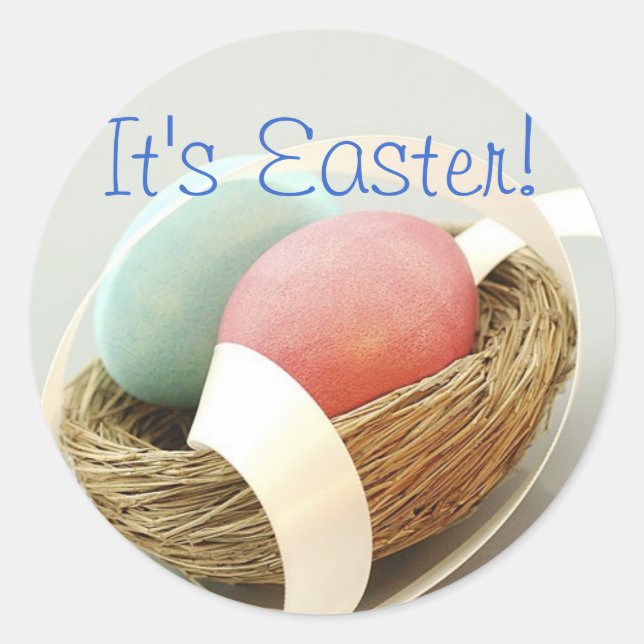 Happy Easter Pretty Easter Eggs Classic Round Sticker (Front)