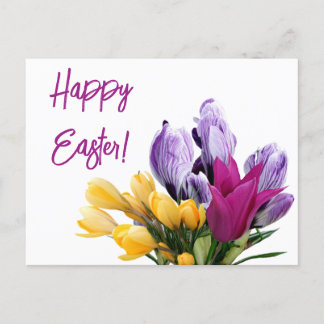 Happy Easter pretty floral colorful spring flower Holiday Postcard