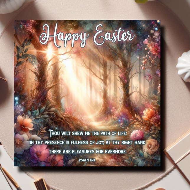 Happy Easter Psalm Woodland Flowers Christian  Holiday Card (Creator Uploaded)