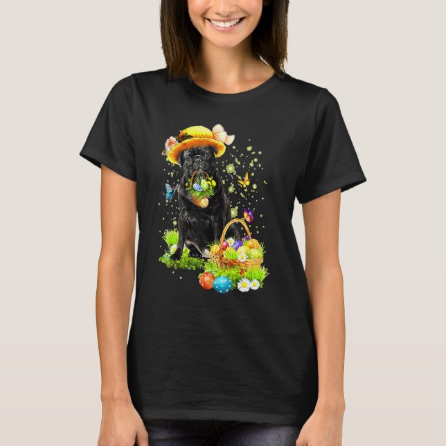 Happy Easter Pug Dog, Happy Easter Eggs, Easter Da T-Shirt (Front)