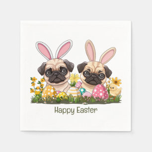 Happy Easter Pug Dogs Bunny Ears Napkin