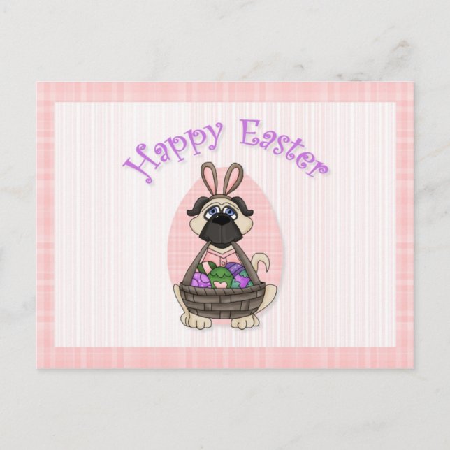 Happy Easter Pug Tees and Gifts for Kids, Adults Holiday Postcard (Front)