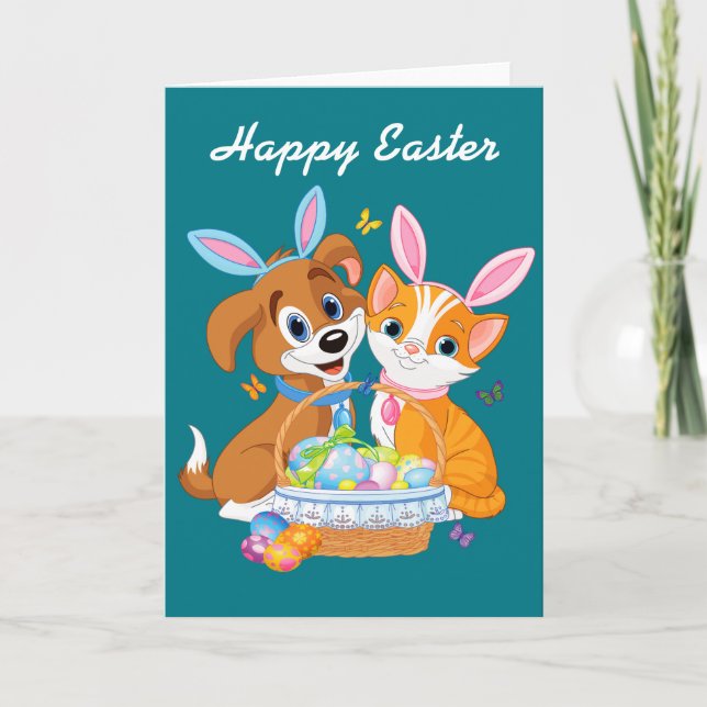 Happy Easter Puppy and Kitten Holiday Card (Front)