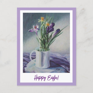 Happy Easter purple crocuses vintage fine art Postcard
