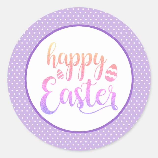 Happy Easter Purple Easter Egg Party Classic Round Sticker (Front)