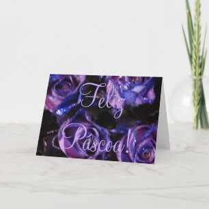 Happy Easter Purple Roses Holiday Card