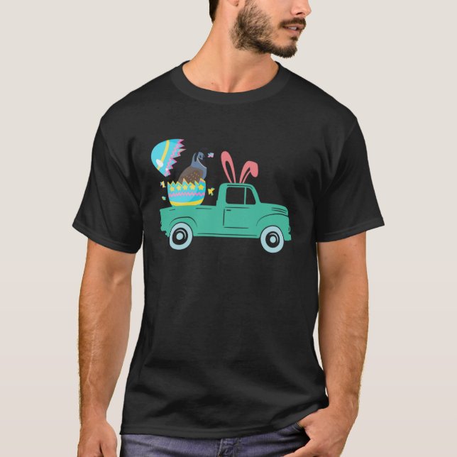 Happy Easter Quail Bunny Riding Truck Boys Toddler T-Shirt (Front)