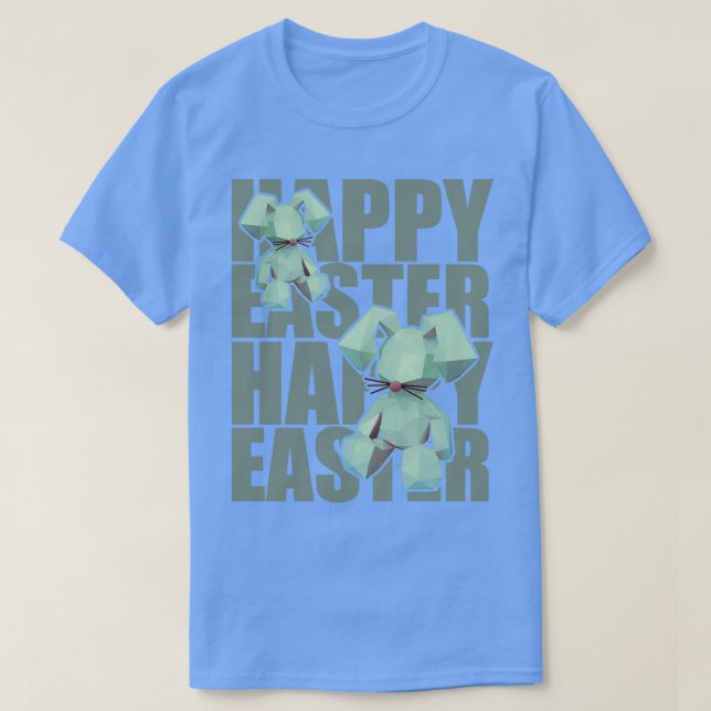 Happy Easter Rabbit Blue 3D Origami Design T-Shirt (Design Front)