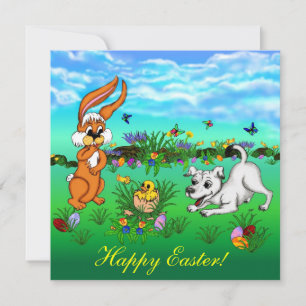 Happy Easter! Rabbit, Chick and Puppy Holiday Card