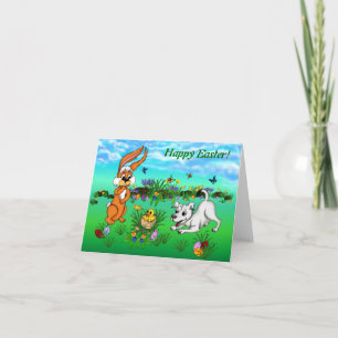 Happy Easter! Rabbit, Chick and Puppy Holiday Card