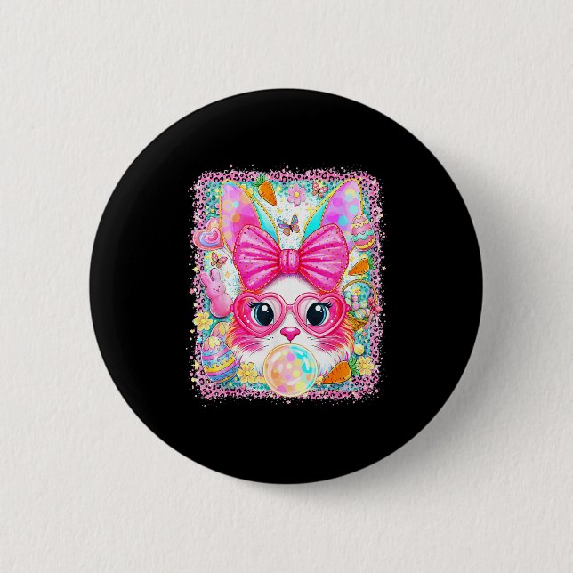Happy easter rabbit cute bunny face blowing bubble 6 cm round badge (Front)