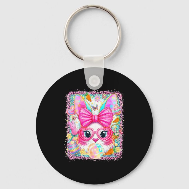 Happy easter rabbit cute bunny face blowing bubble key ring (Front)
