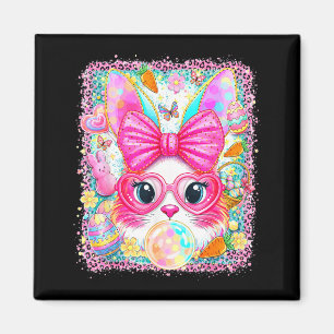 Happy easter rabbit cute bunny face blowing bubble magnet