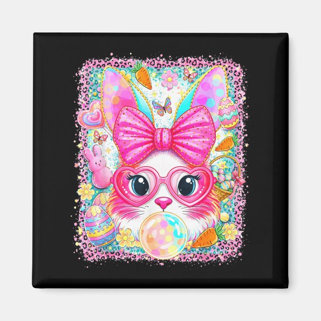 Happy easter rabbit cute bunny face blowing bubble magnet (Front)