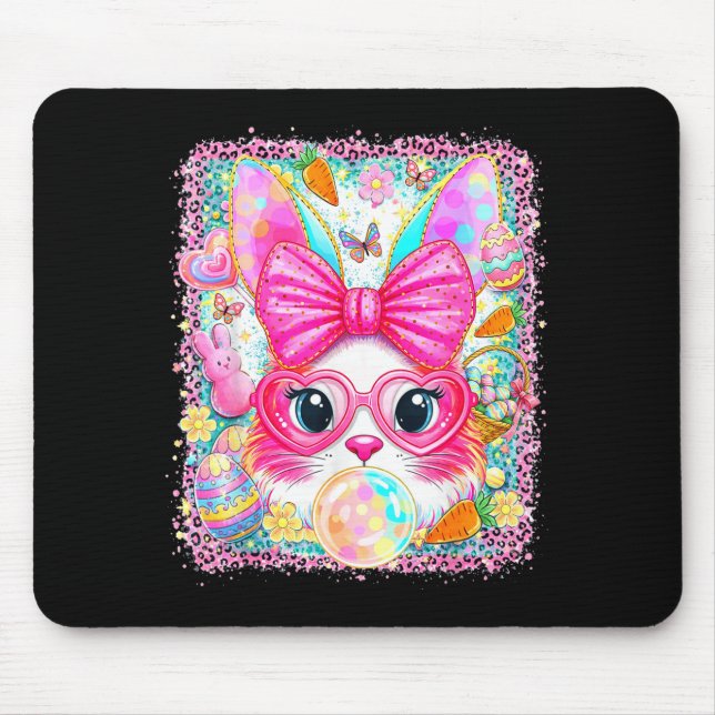 Happy easter rabbit cute bunny face blowing bubble mouse pad (Front)