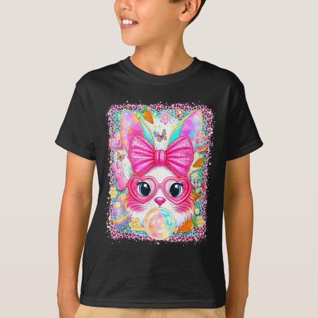 Happy easter rabbit cute bunny face blowing bubble T-Shirt (Front)