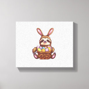 Happy Easter Rabbit Easter Eggs Basket Sloth Easte Canvas Print
